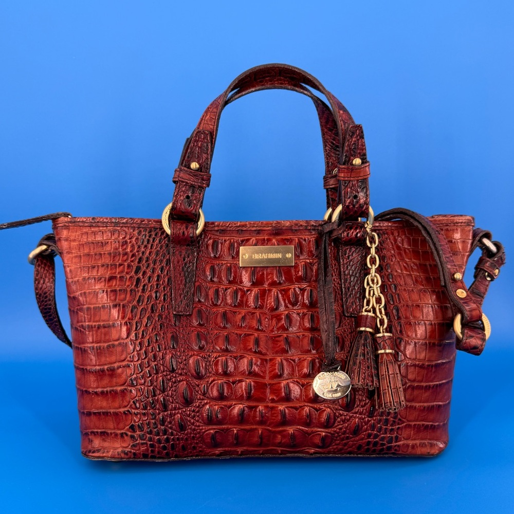 Brahmin Pecan Melbourne Crocodile Embossed Leather Tote